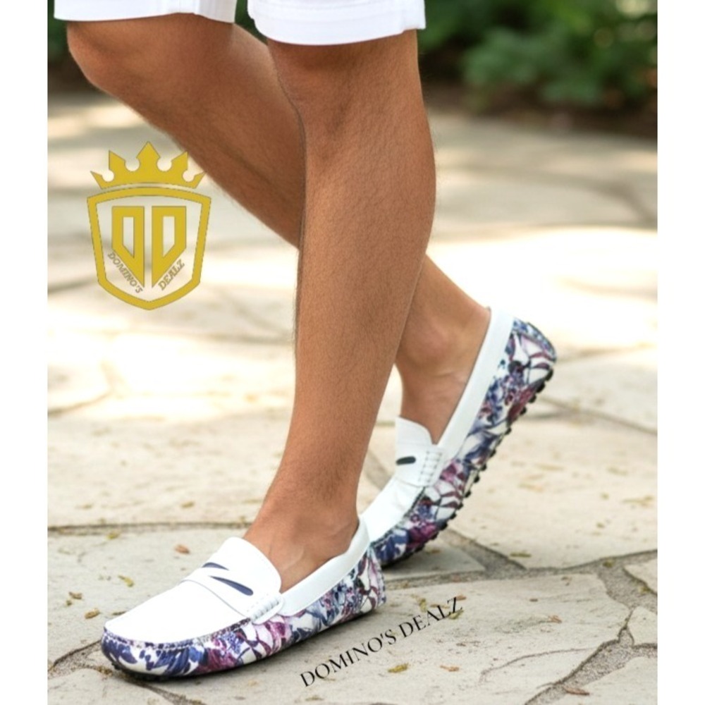 Robert Graham‎ Stormy RG56455 White Floral Leather Men's 9.5 Slip On Loafer